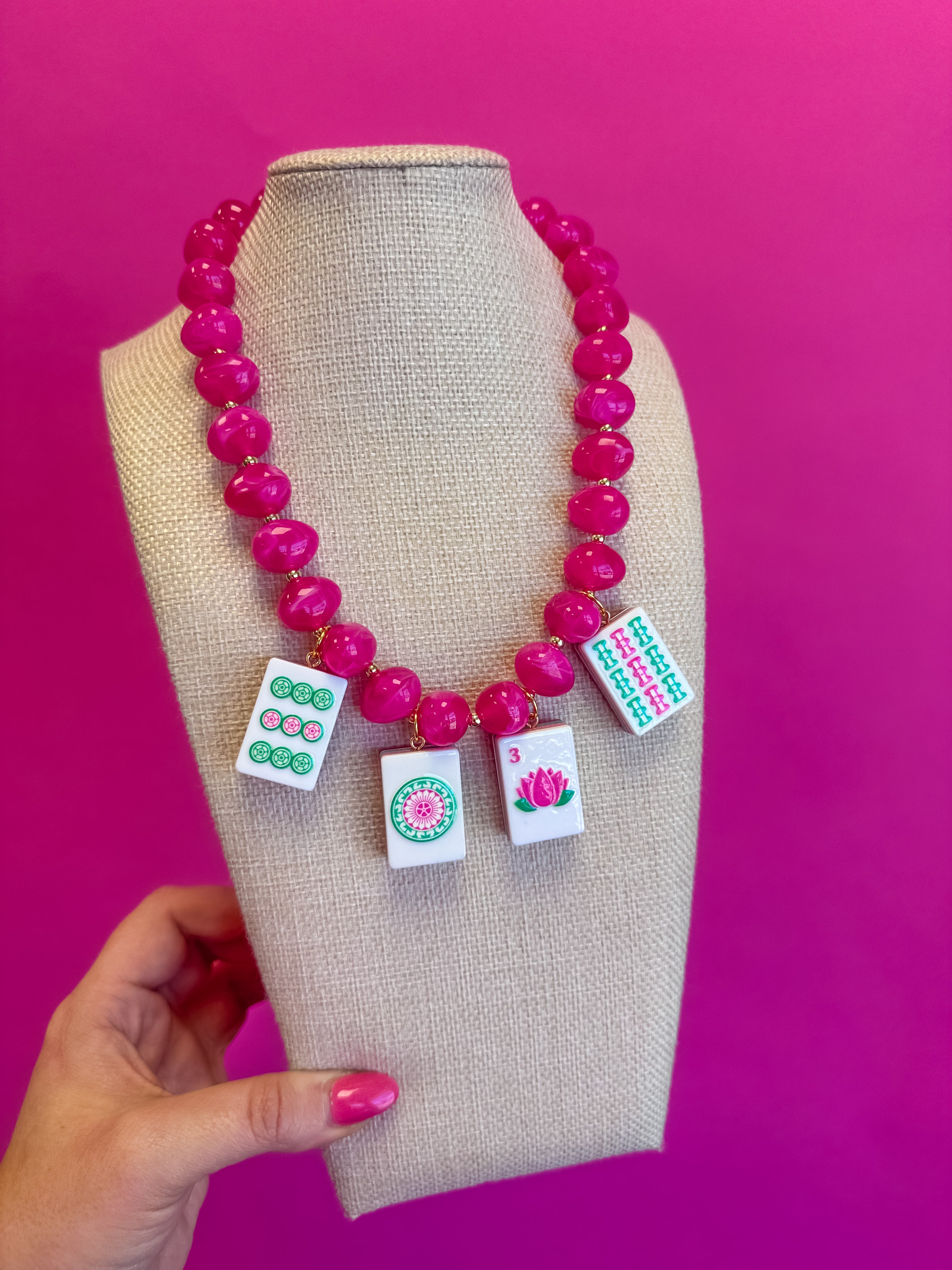 Mahjong Charm Necklace - Pink – Golden Lily