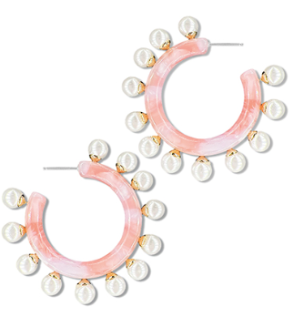 Cullyn Pearl Hoop Earrings - Pink and Cream