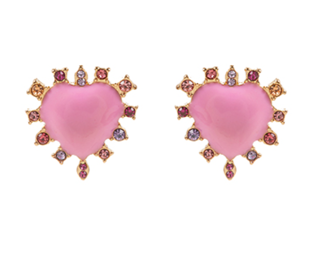 Pink enamel heart earrings discount
