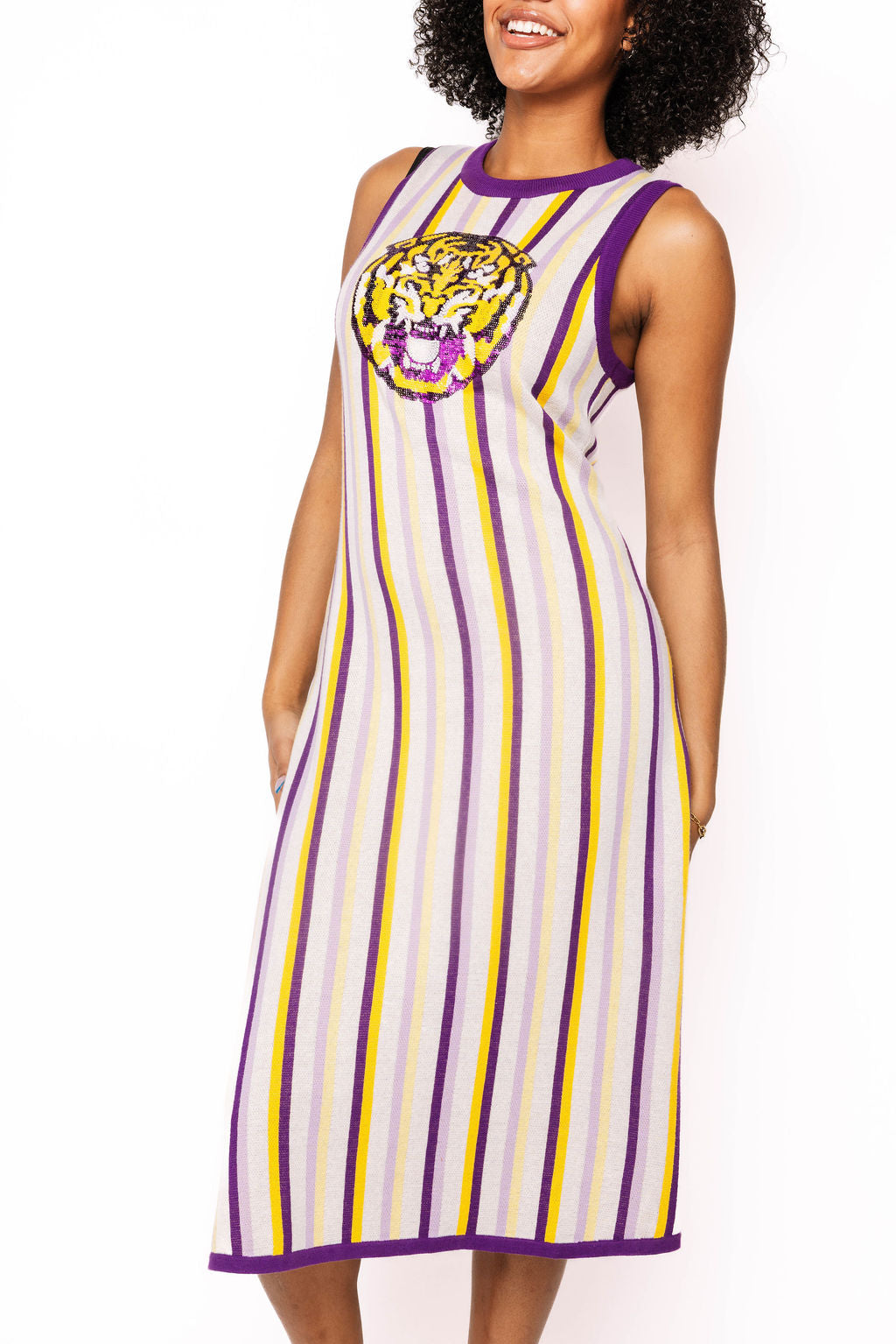 lsu sequin dress QOS Licensed LSU Full Sequin Mascot Tee Dress XL