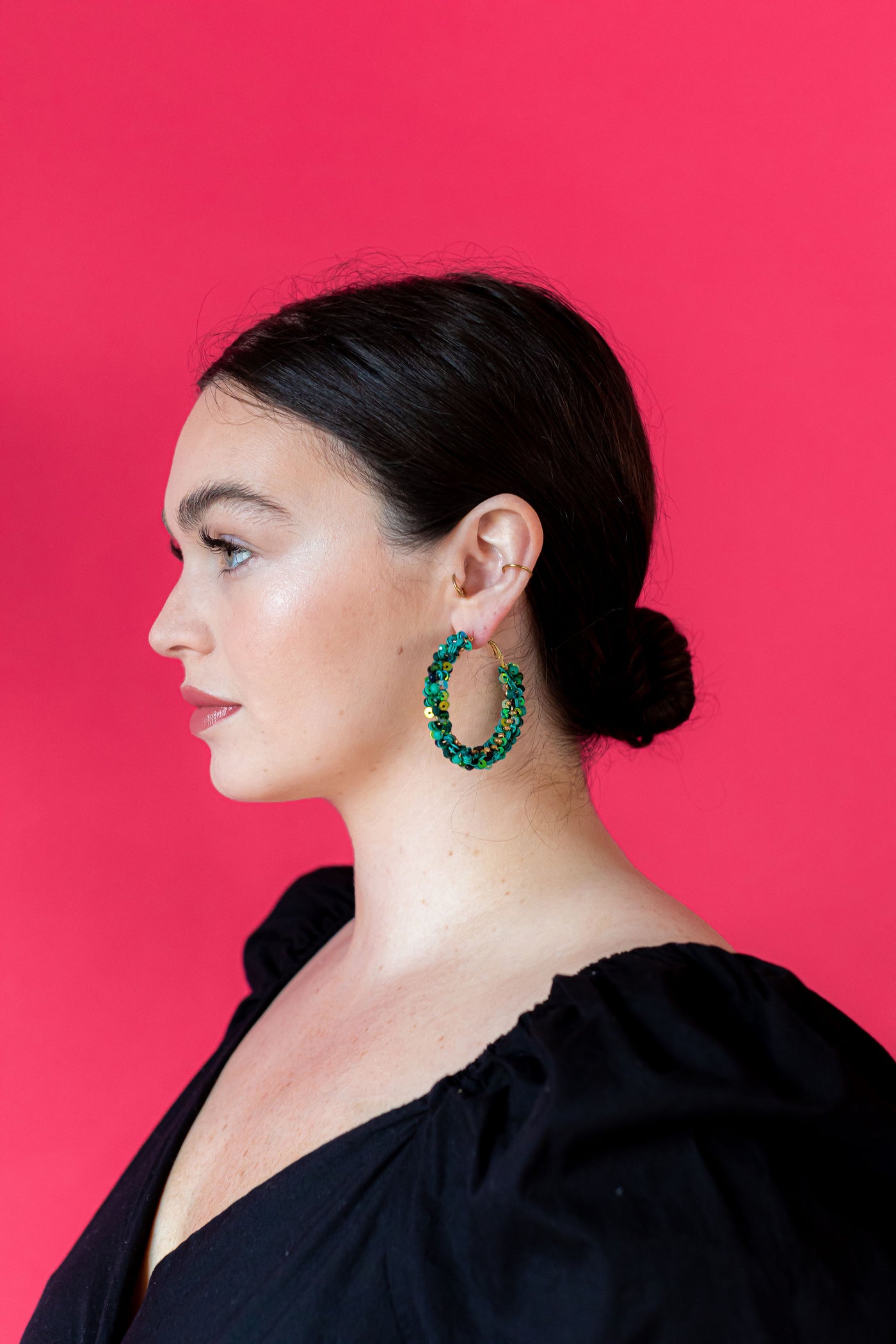 Sequin Hoop Earrings - Green