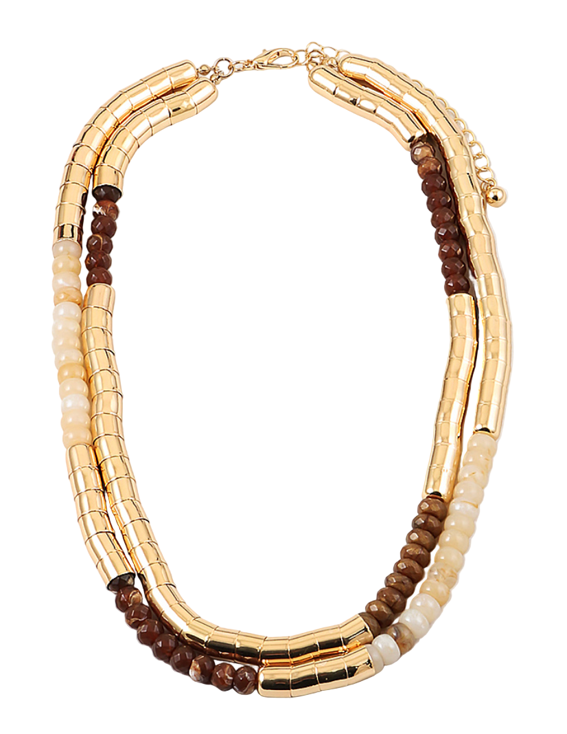 Bead and Gold Leather Necklace 