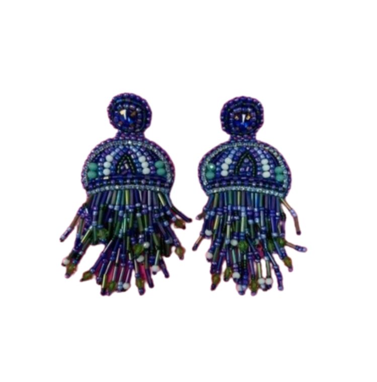 Seed Bead Octopus Earrings - Blue