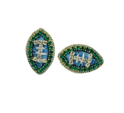 Game Day Football Stud Earrings - Thread - Green and Blue