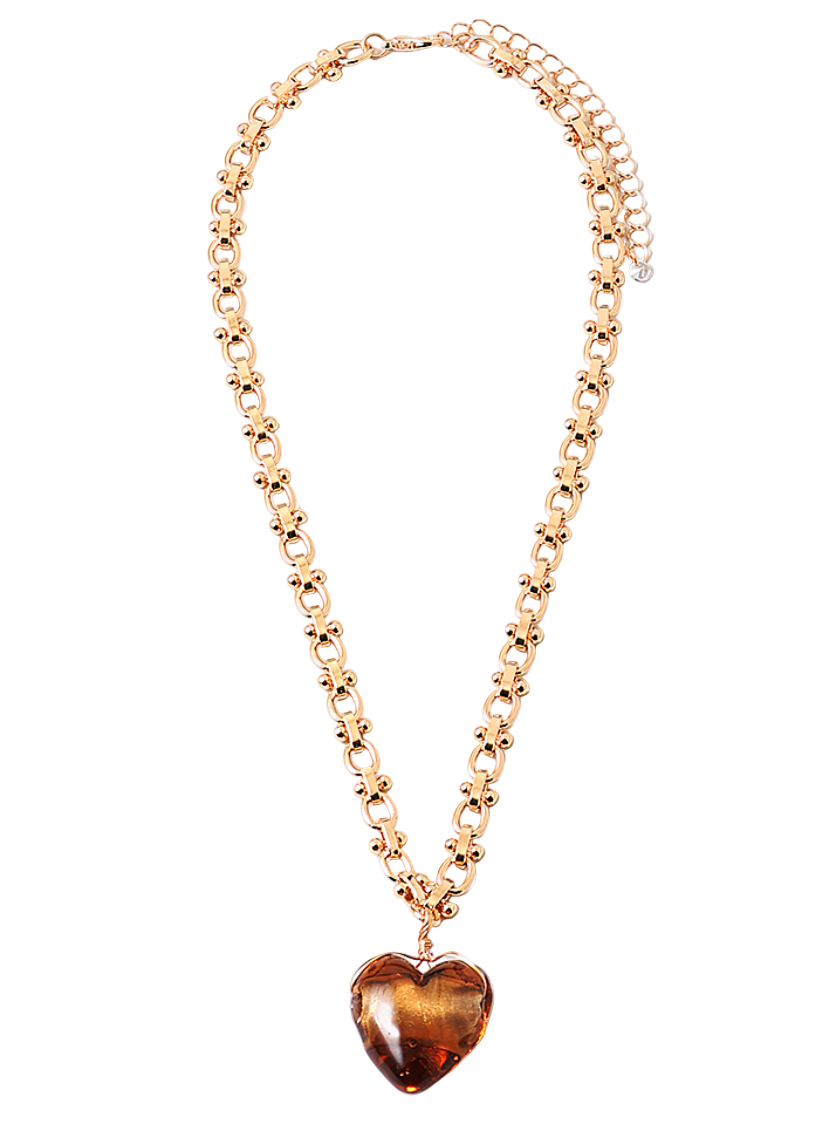 Brown Heart Charm Necklace - Brown Heart