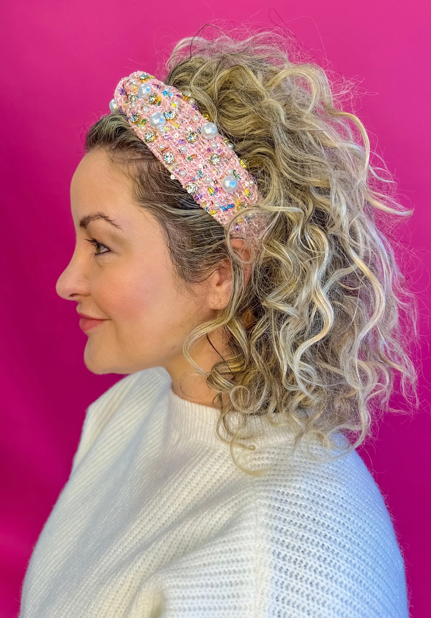 Headband Knot -Spring Tweed with Pearls