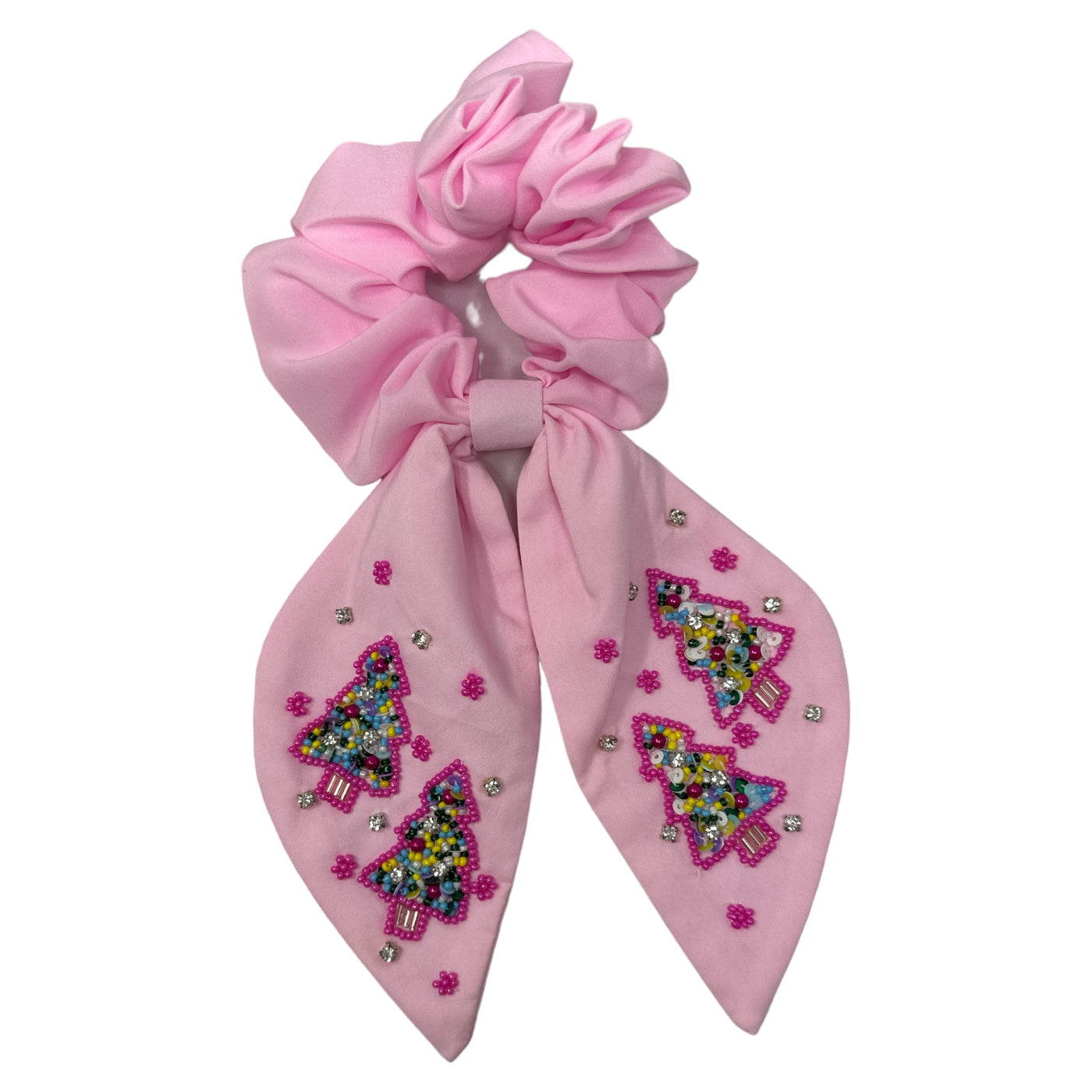 Scrunchie- Pink with Pink Christmas Tree