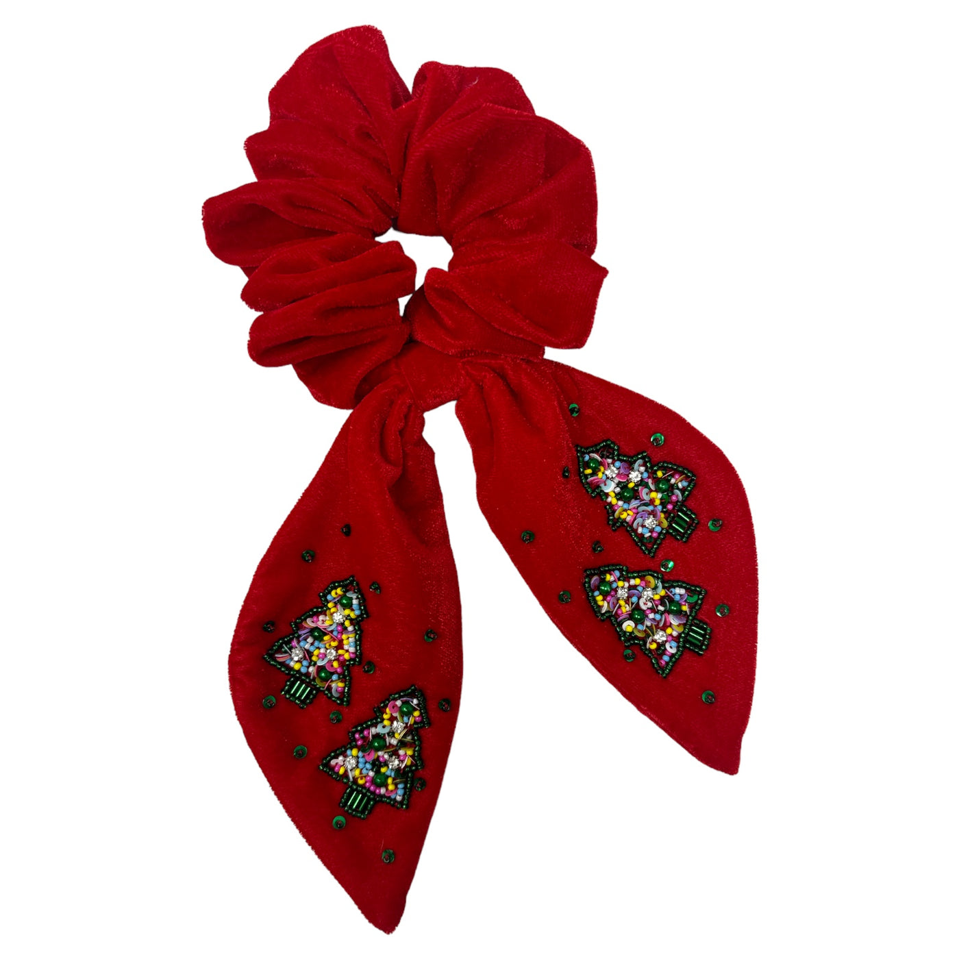 Scrunchie- Red with Traditional Christmas Tree