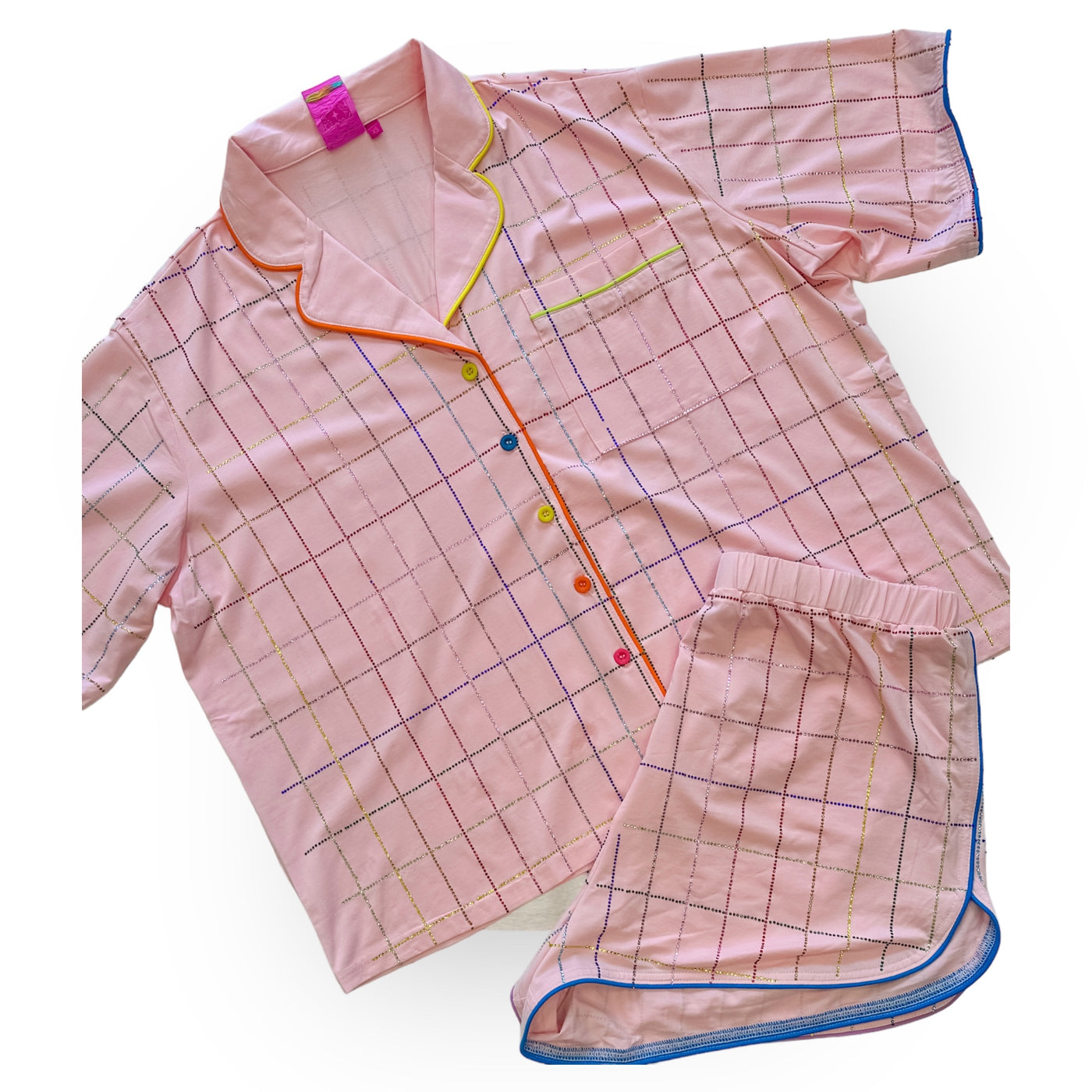Queen of Sparkles - Light Pink Rhinestone Plaid Pajamas