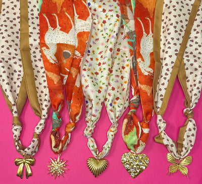 Fall Scarf Necklaces - Nude, Orange, Browns