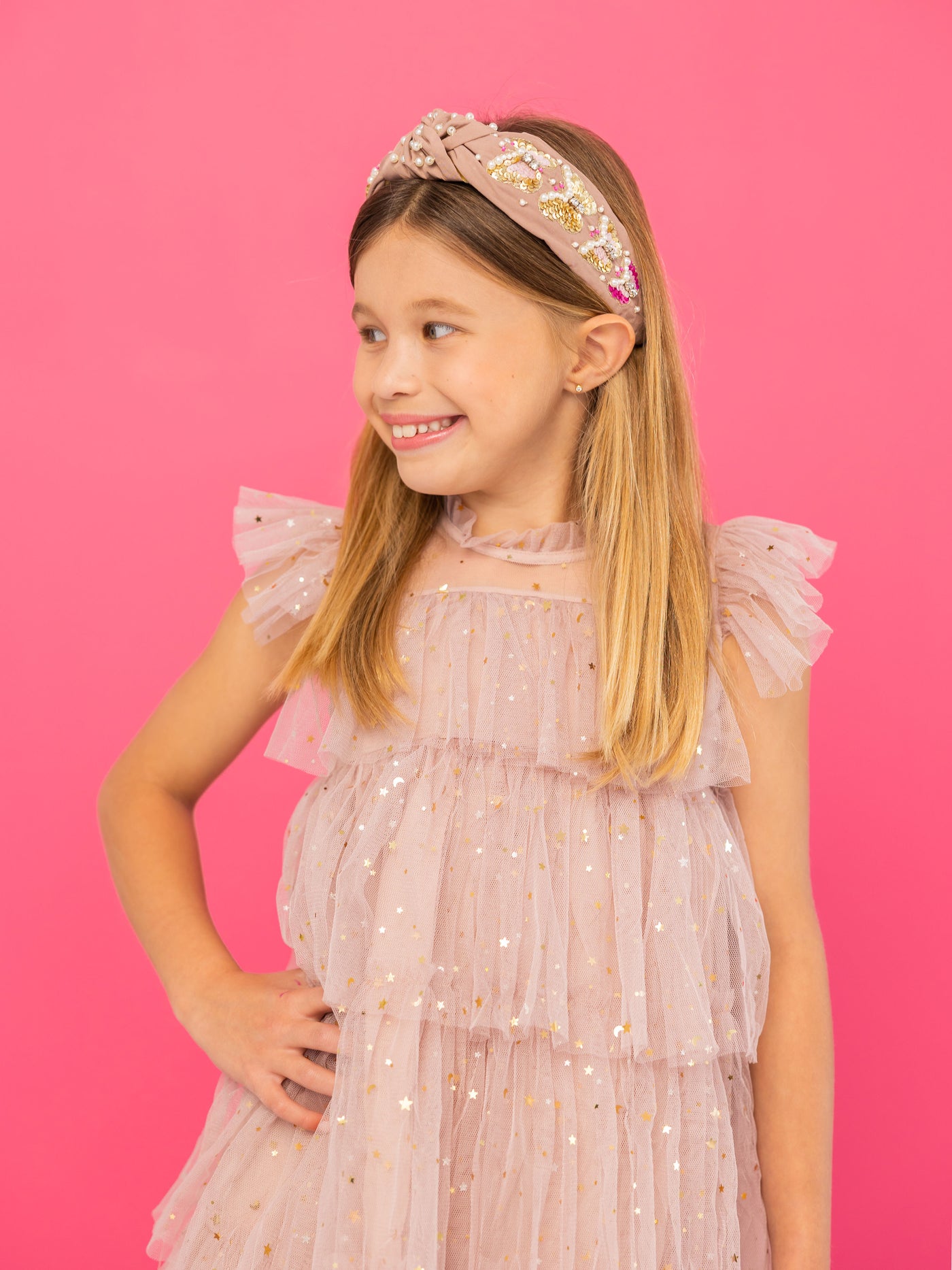 Headband Knot - Nude with Sequin Butterflies