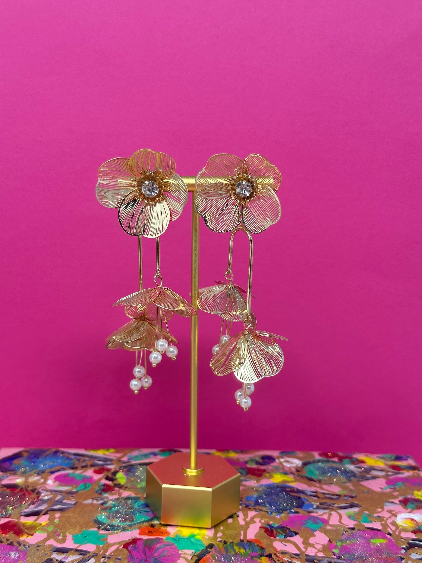 Flower Dangle with Pearl Earrings