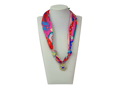 Scarf Charm Necklace - Pink Retro with Blue and Pink Burst