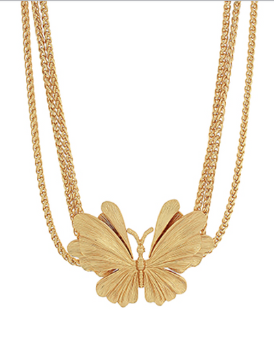 Gold Butterfly Statement Necklace with layered chains and textured butterfly pendant.