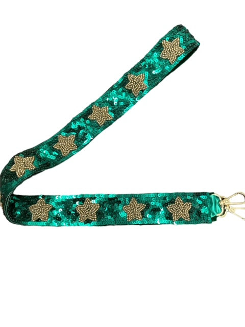 Sequin Bag Strap - Green with Gold Star
