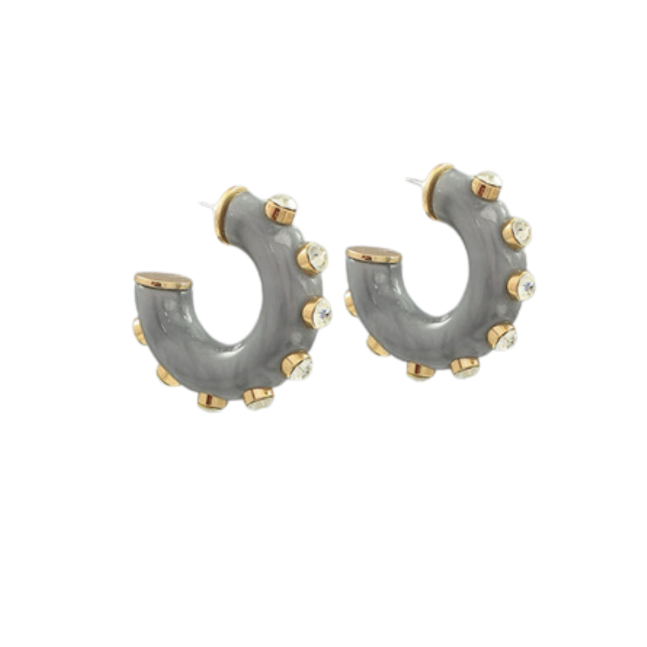 Acrylic Hoop with Rhinestone Earrings - Grey