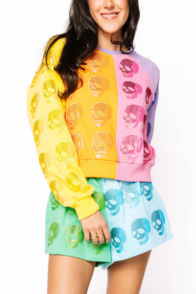 Queen of Sparkles - Color Block Multi Skull Sweatshirt