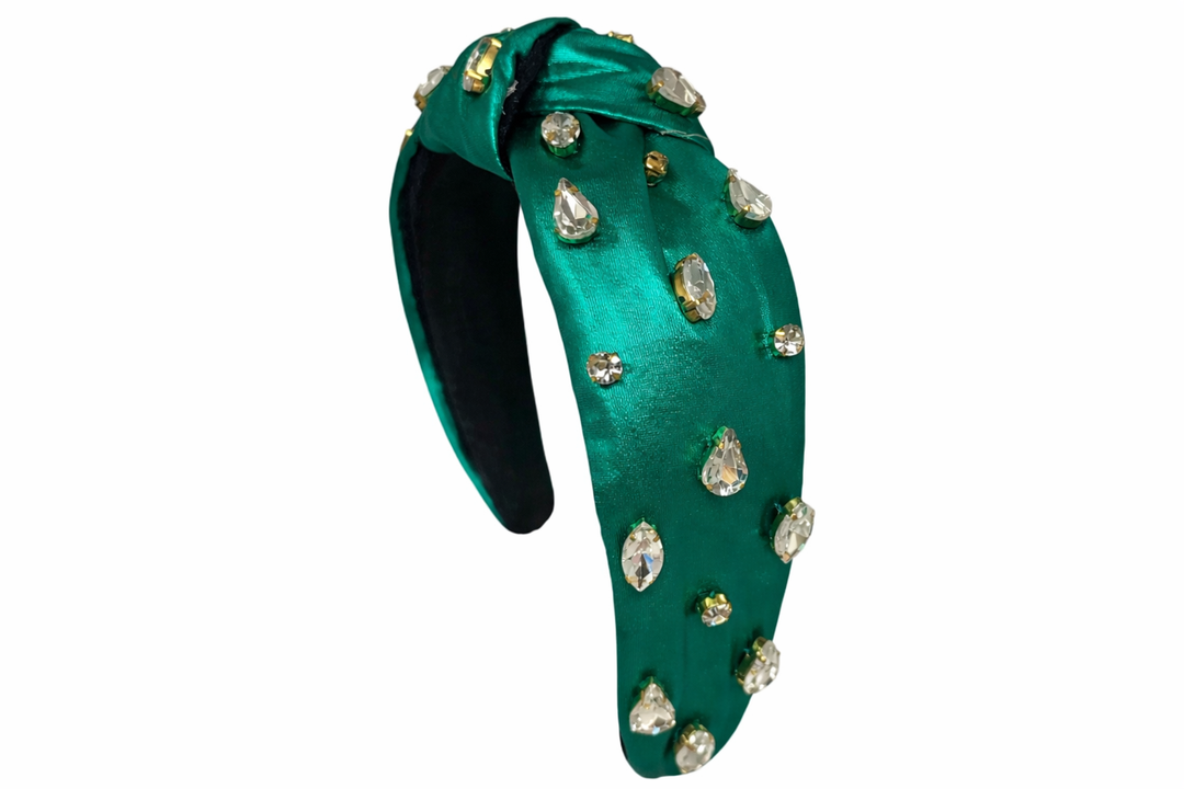 Headband Knot - Rhinestone Metallic Green with Clear Stones  display picture 3