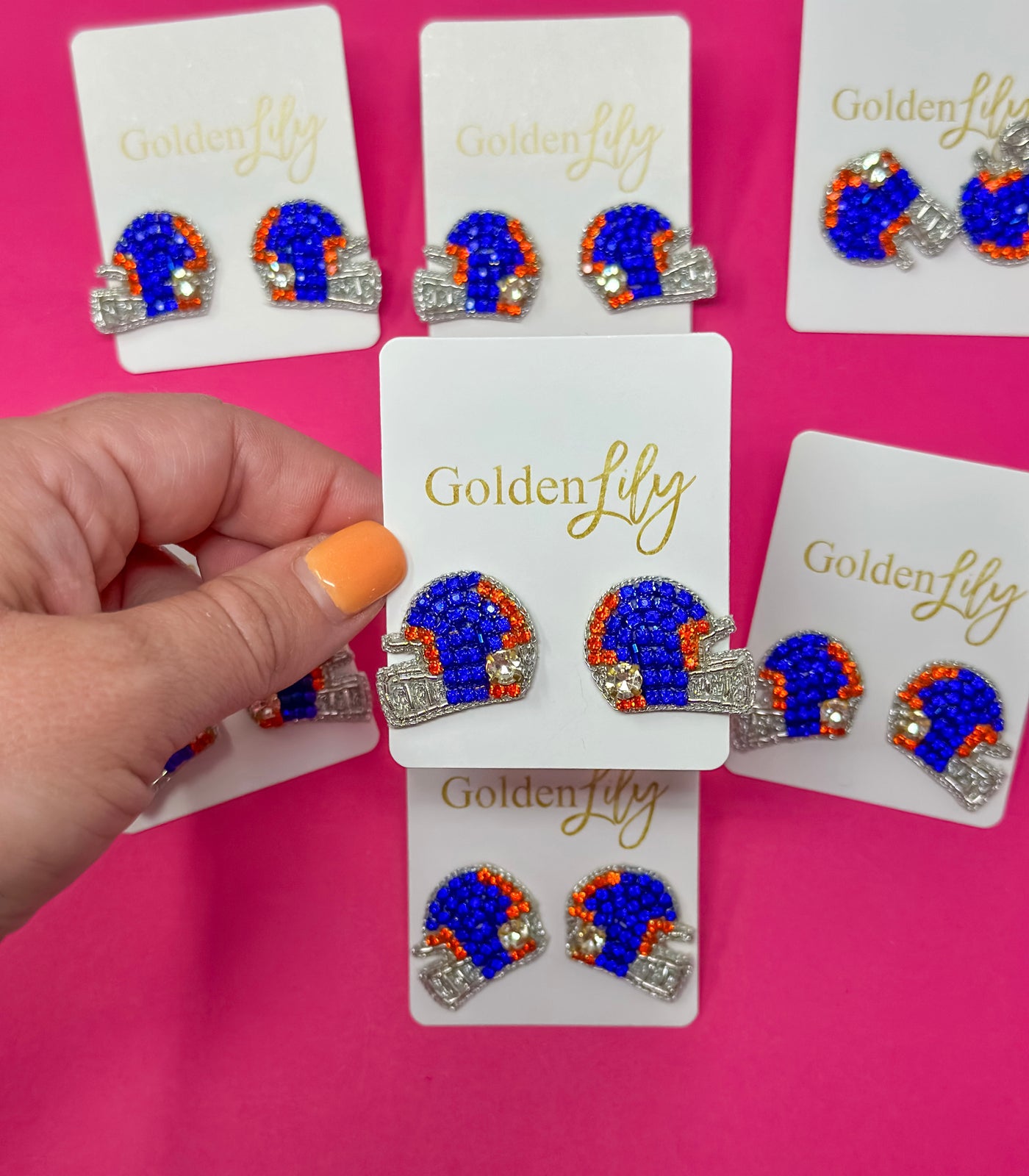 Game Day Helmet Stud Earrings -Orange and Blue