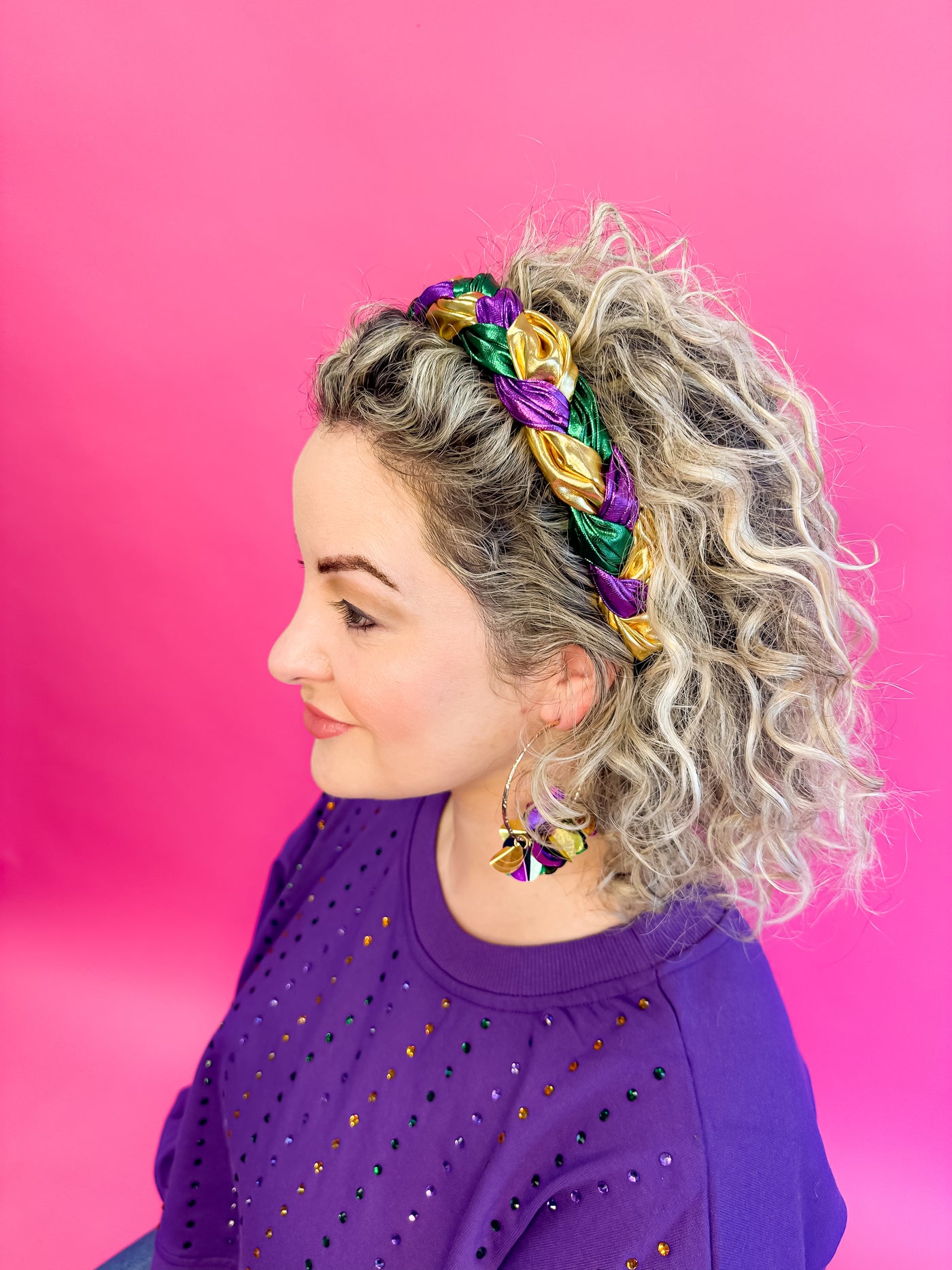 Solid Headband - Mardi Gras Twist