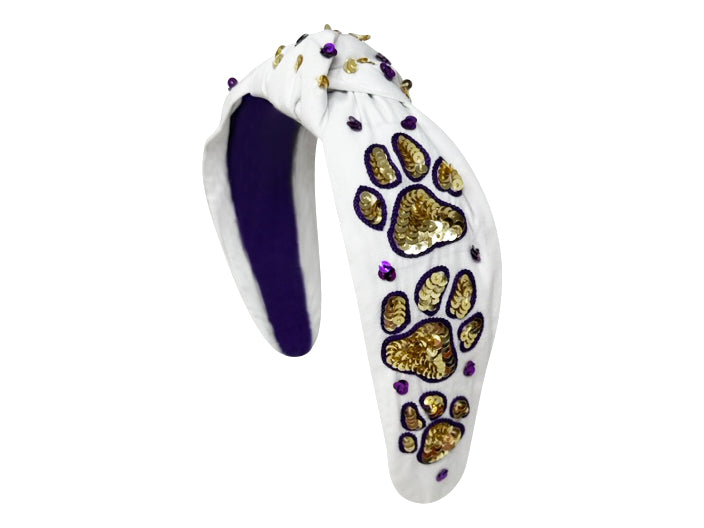 Headband Knot - Sequin Paw - Purple