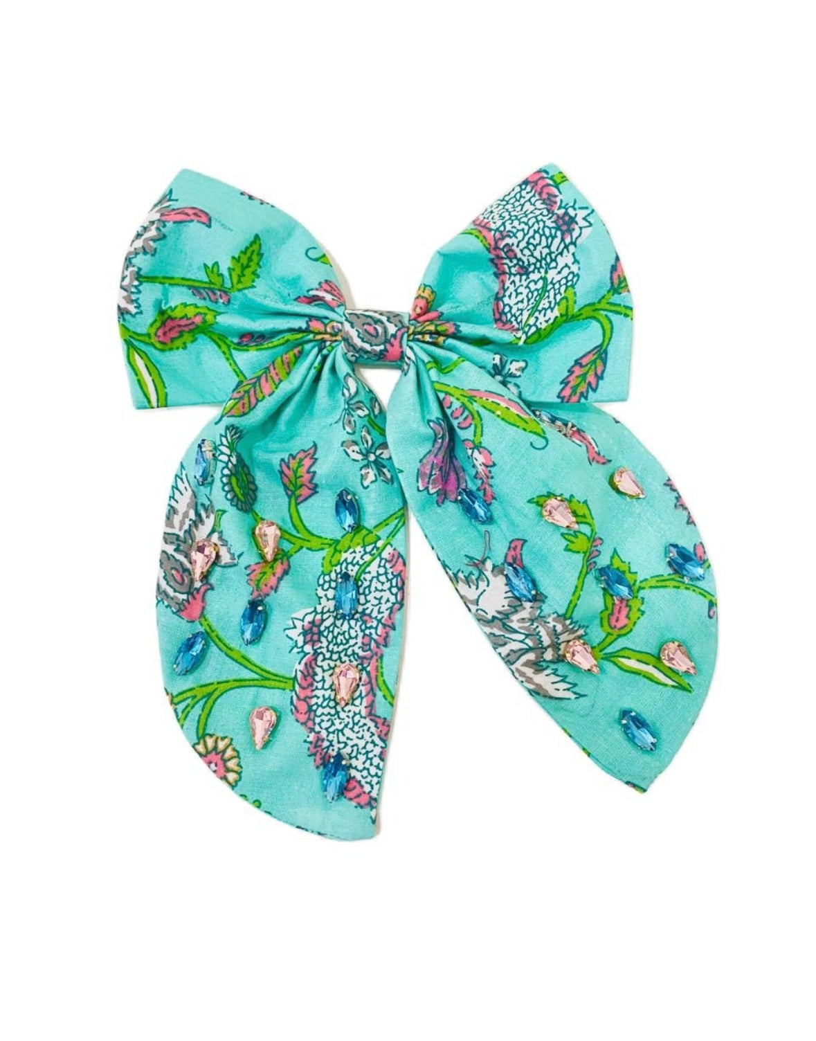 Floral Print Bow - Turquoise