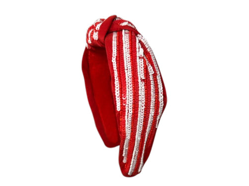 Headband Knot - Sequin Stripe - Red and White