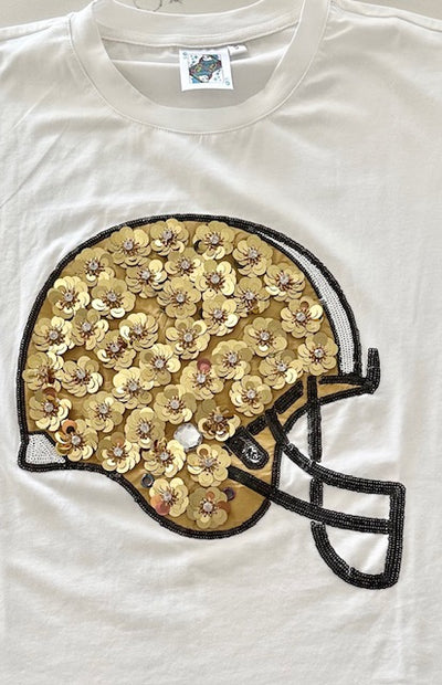Queen of Sparkles - Flower Helmet Tee - Black and Gold