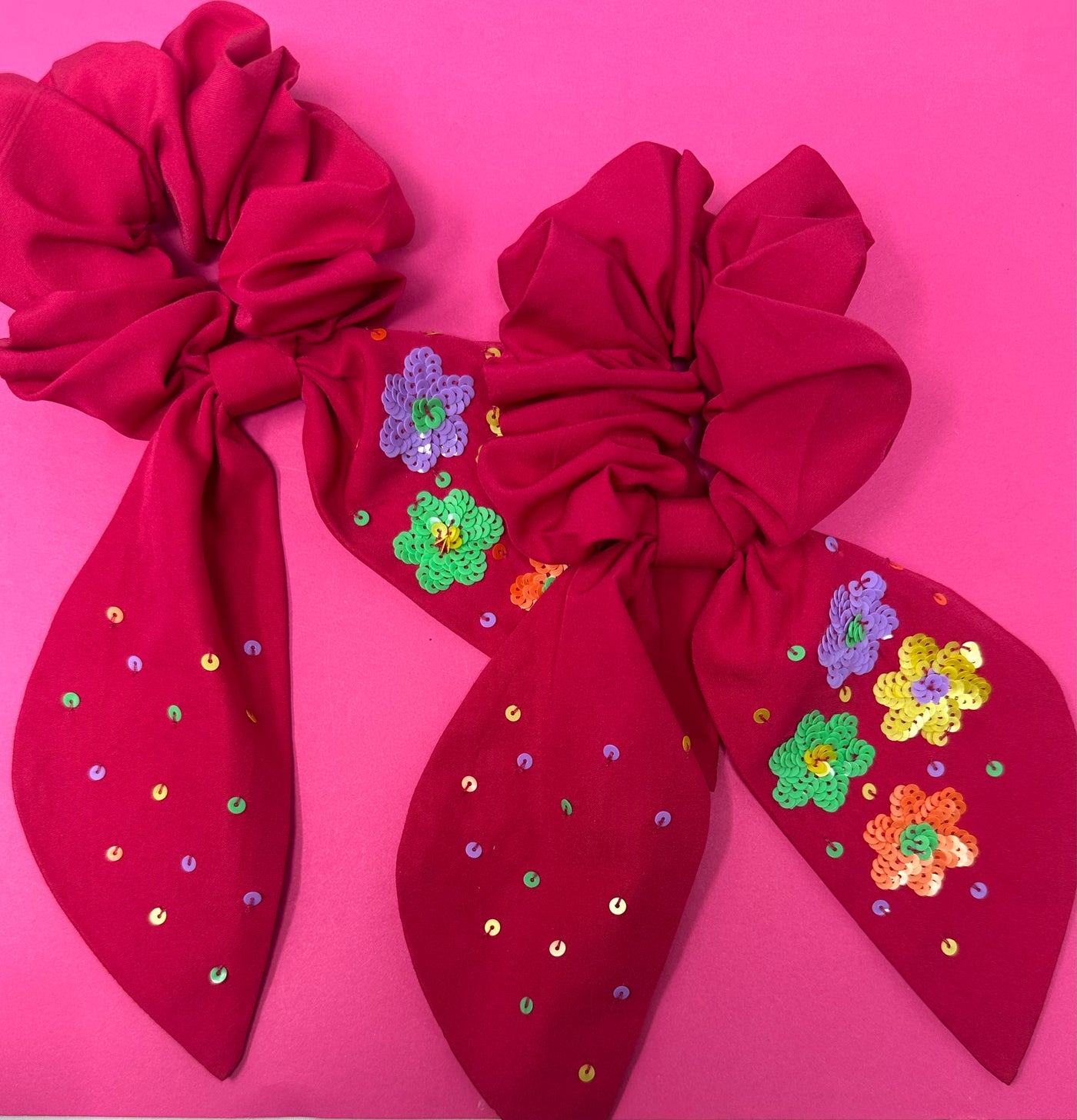Scrunchie- Pink with Floral Detail