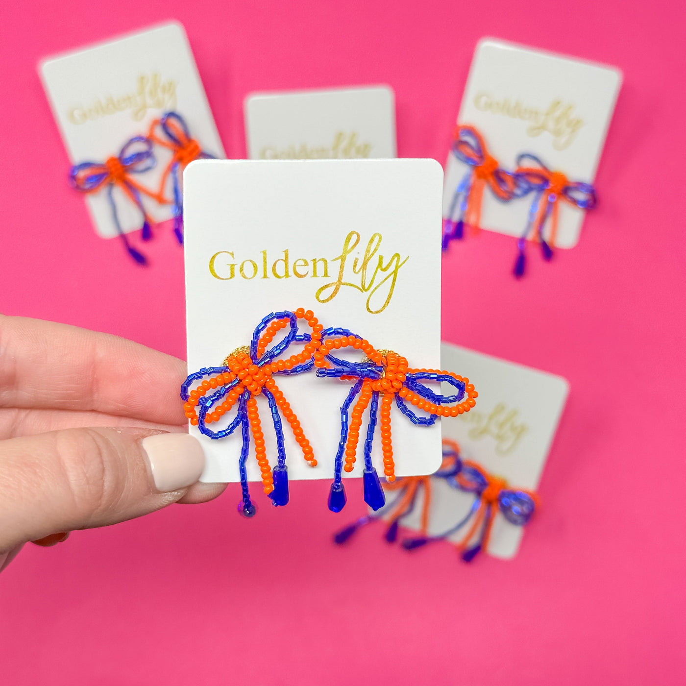 Mini Bow Earrings - Blue and Orange