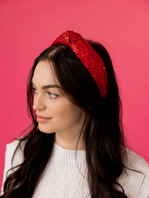Headband Sequin Knot - Red