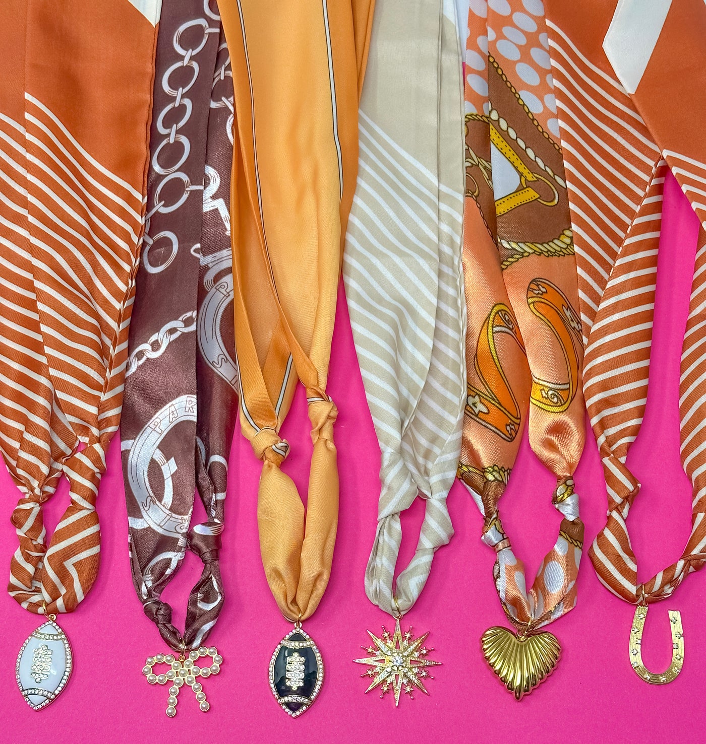 Game Day Scarf Charm Necklace - Orange, White and Brown