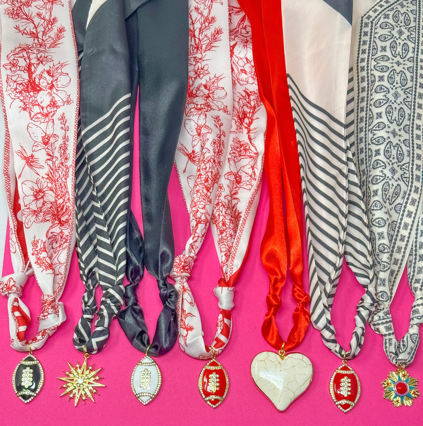 Game Day Scarf Charm Necklace - Red, Black and White