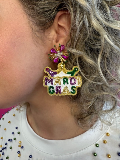 Mardi Gras with Crown Burst Earrings