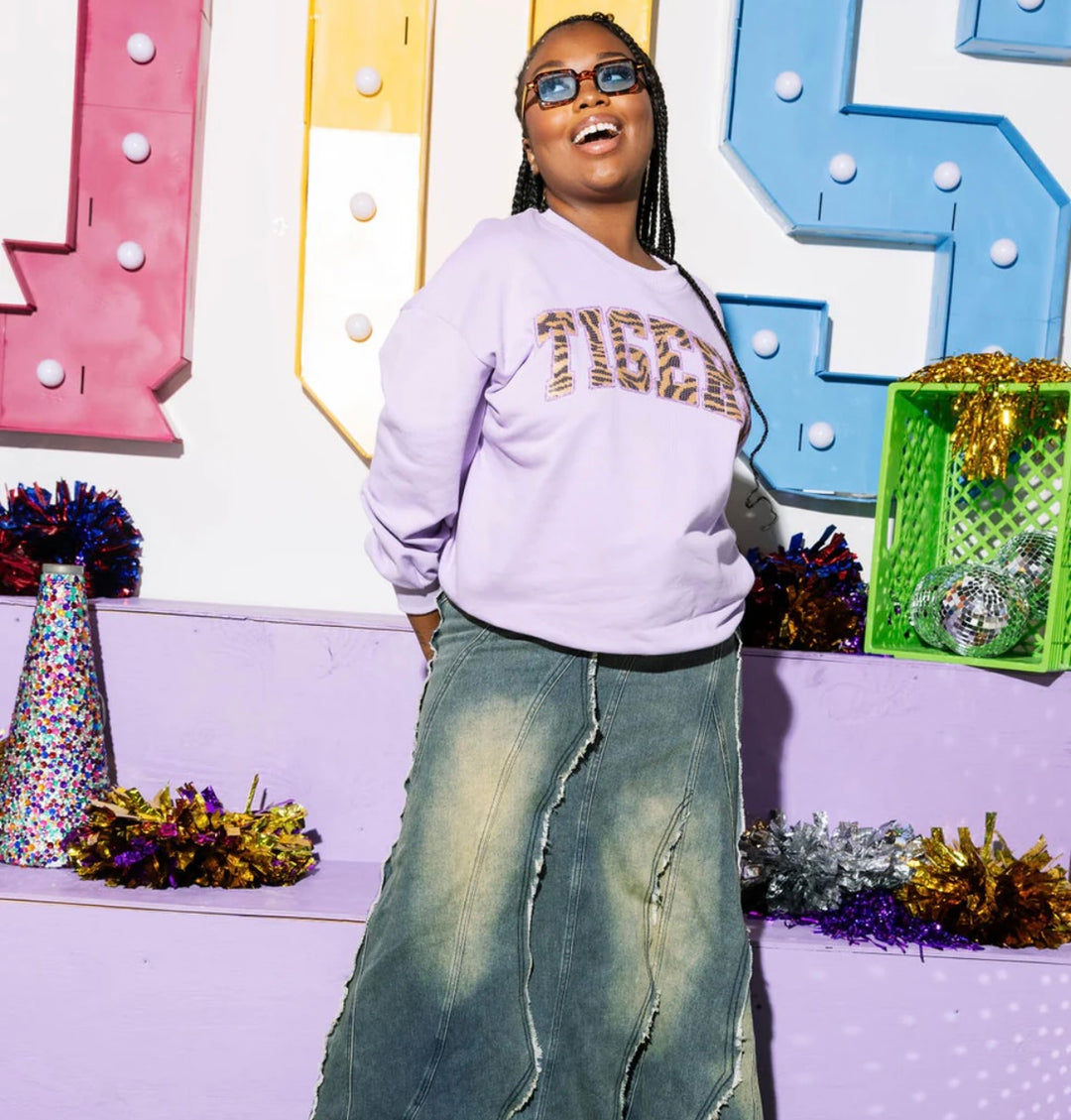 Queen of Sparkles Lavender Tigers Sweatshirt Golden Lily