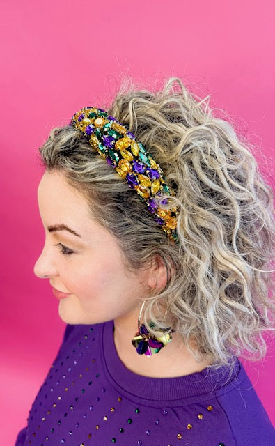 Solid Headband - Mardi Gras Rhinestone