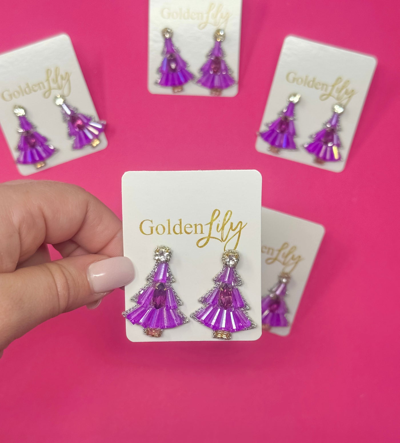 Christmas Tree Stud Earrings - Purple