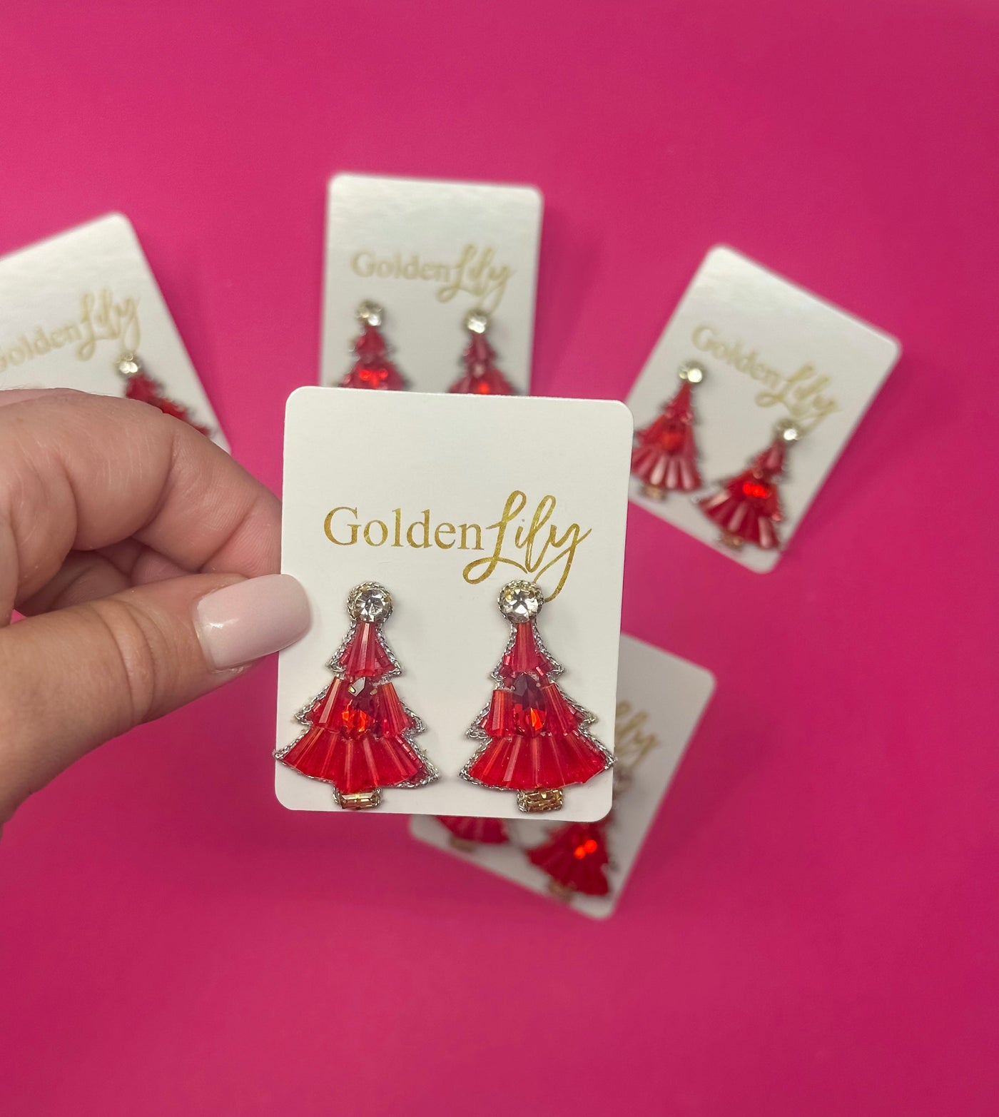 Christmas Tree Stud Earrings - Red