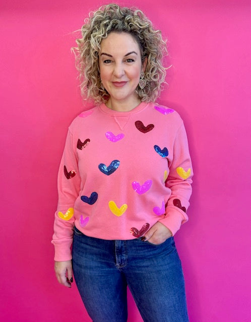 Pink with Multi Sequin Heart Sweater