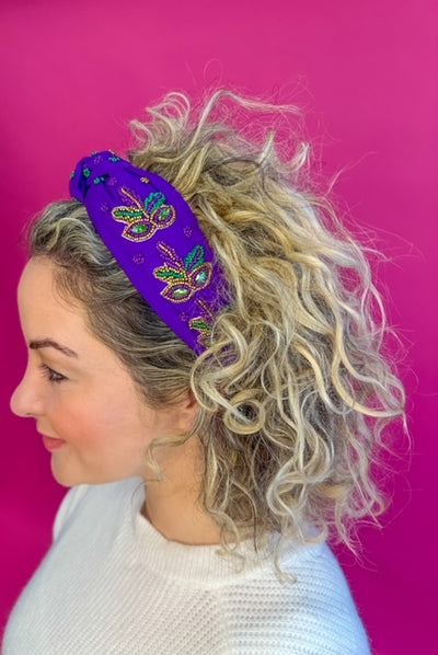 Headband Knot - Mardi Gras Mask with Feathers