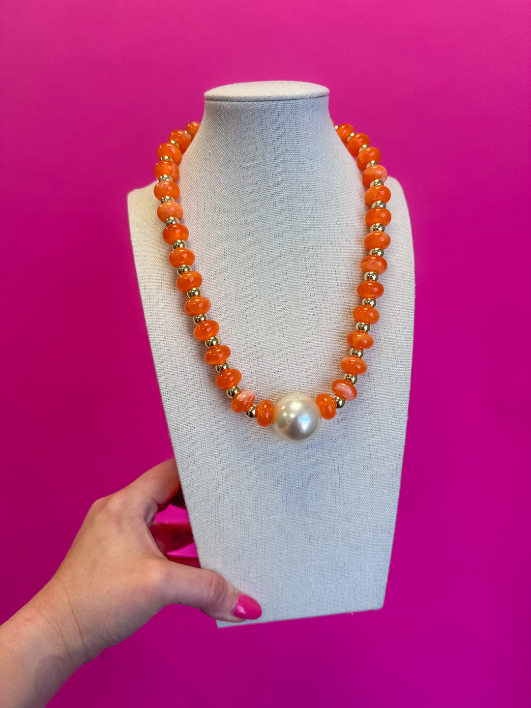 Bauble Bead with Pearl Necklace - Orange Golden Lily Bauble Bead with Pearl Necklace - Orange Golden Lily