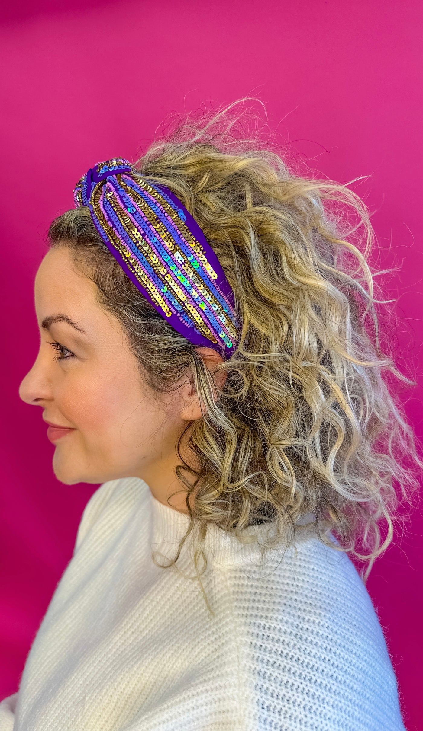 Sequin Headband Knot - Iridescent Stripe Purple