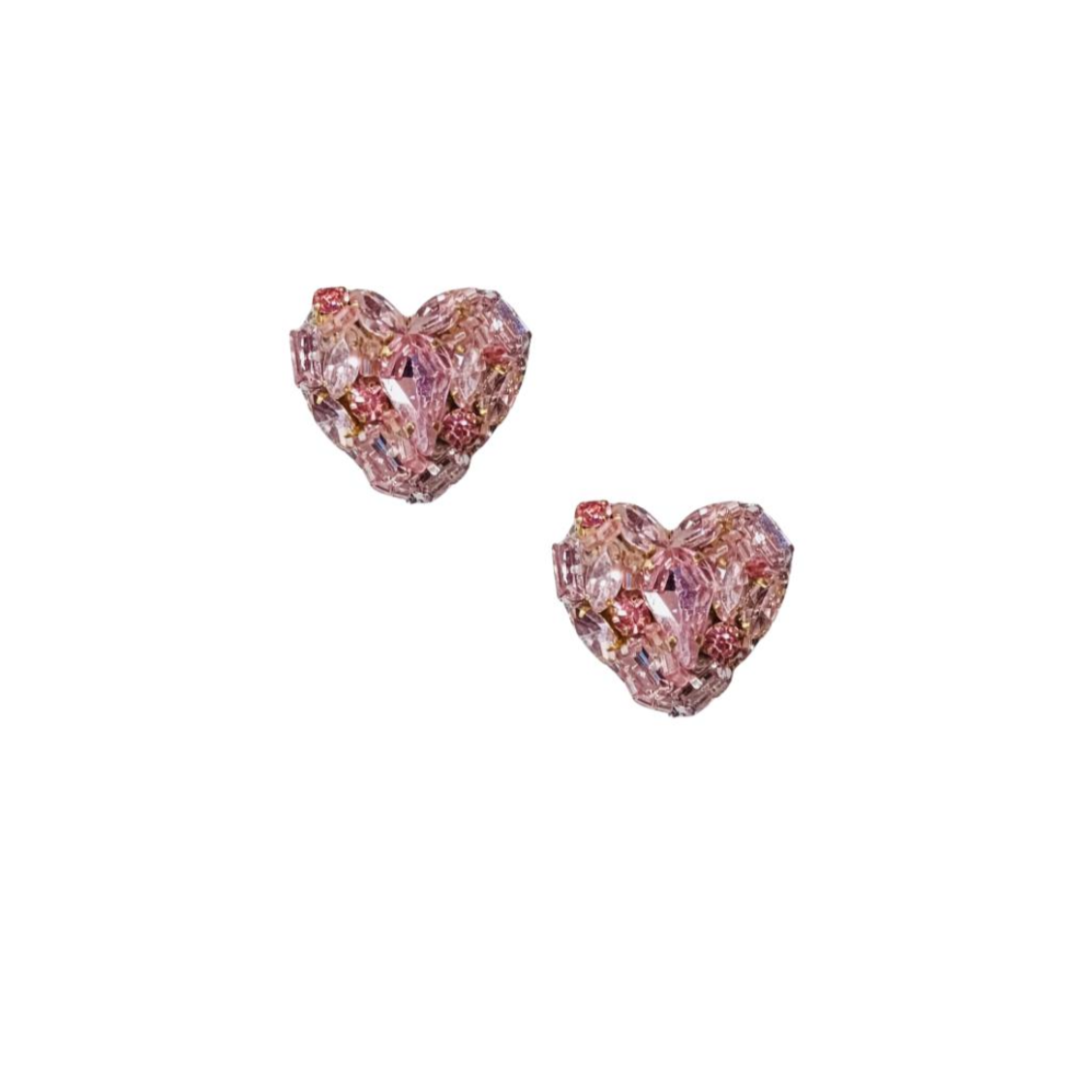 Rhinestone Heart Stud Earrings - Pink