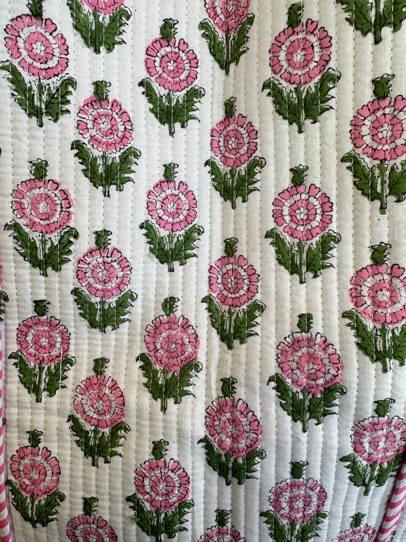 Quilted Block Print Tote - White and Pink Floral