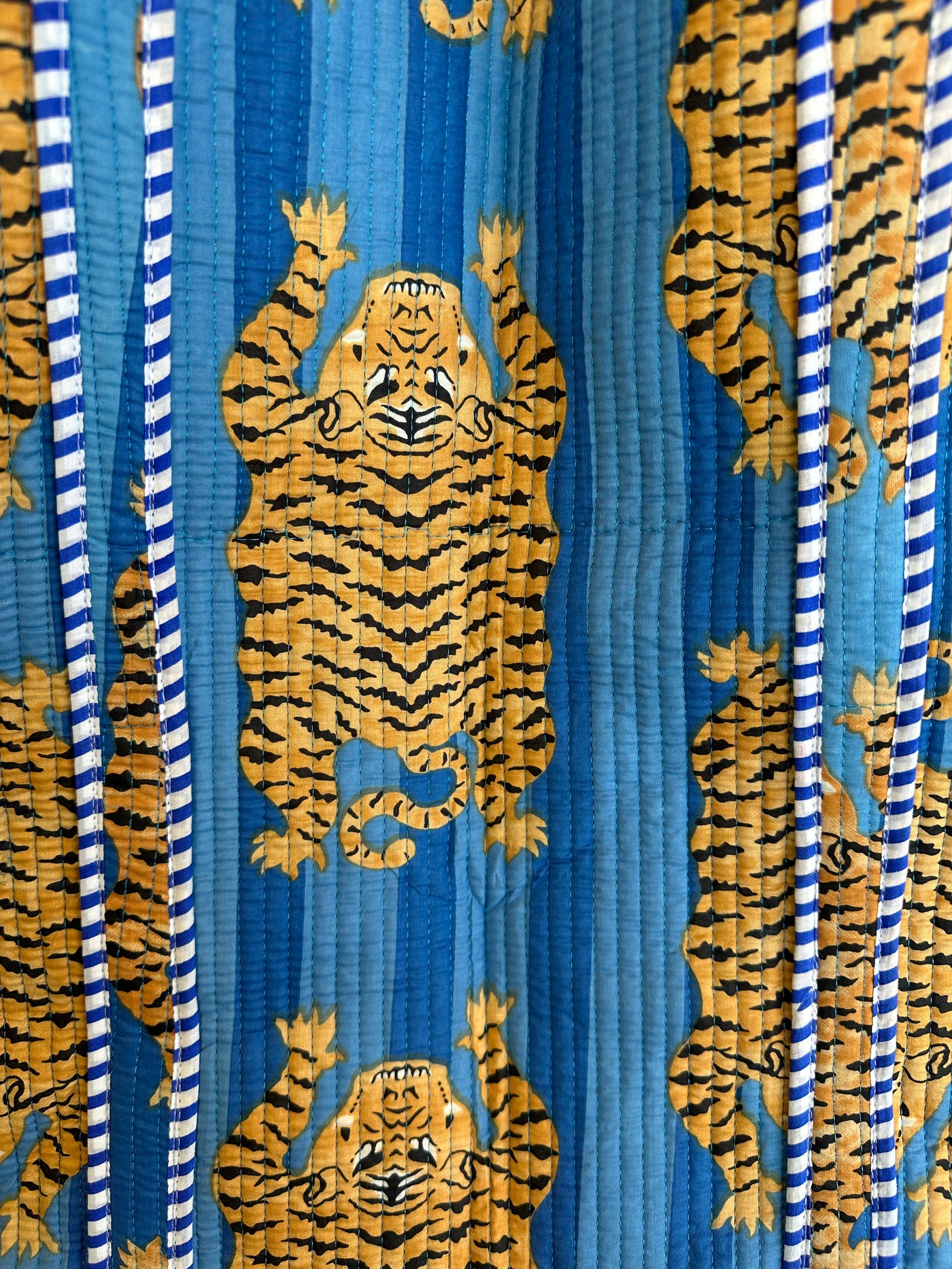 Quilted Block Print Tote - Blue Tiger