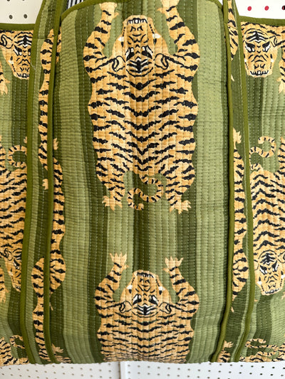 Quilted Block Print Tote - Green Tiger