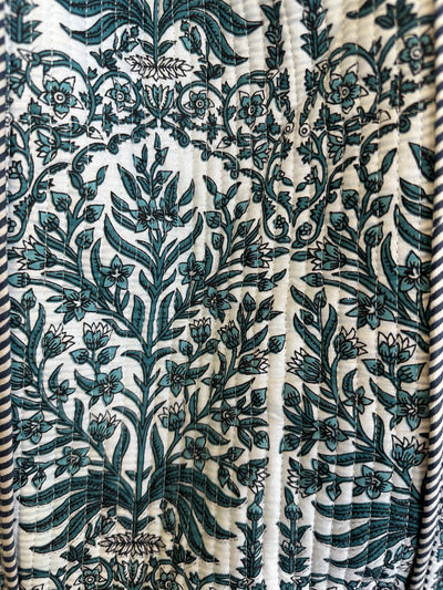 Quilted Block Print Tote - Navy and White