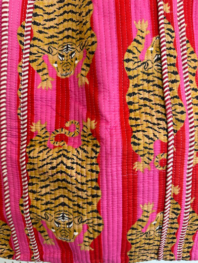 Quilted Block Print Tote - Pink Tiger