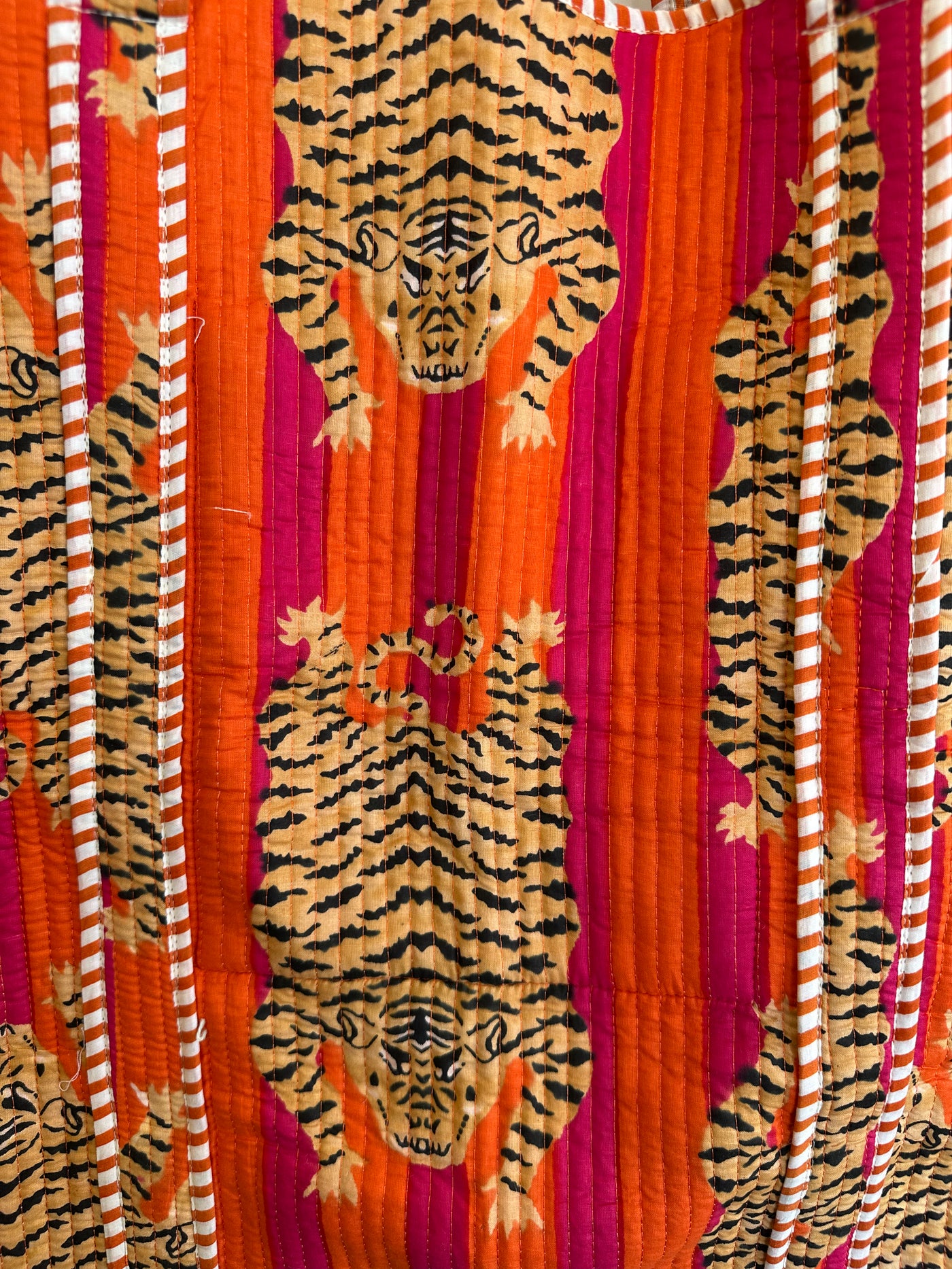 Quilted Block Print Tote - Orange Print