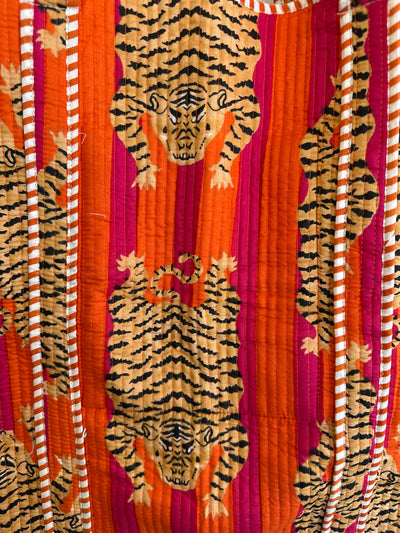 Quilted Block Print Tote - Orange Print